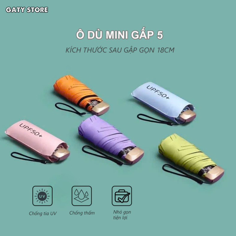 Dù gấp gọn mini, ô mini bỏ túi, dù che nắng mưa chống tia UV SPF50+ cán dẹp kèm hộp thời trang