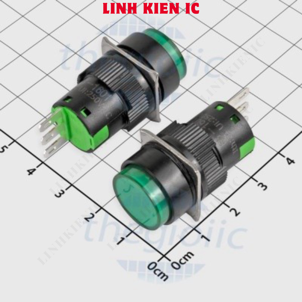 [2 Cái]- LA16-11 Nút Nhấn Nhả 16mm 3 Chân Màu Xanh Lá Linhkien IC