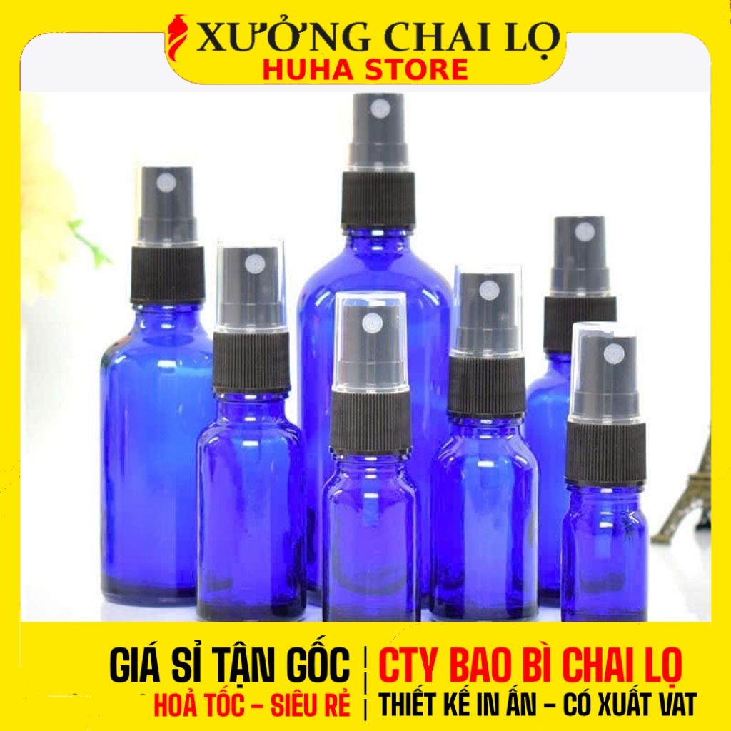 [COMBO 5 CÁI] Chai Lọ Thủy Tinh Xanh Dương 10ml 20ml 30ml | Nút Xịt Phun Sương/Xịt Giọt Chiết Nước H