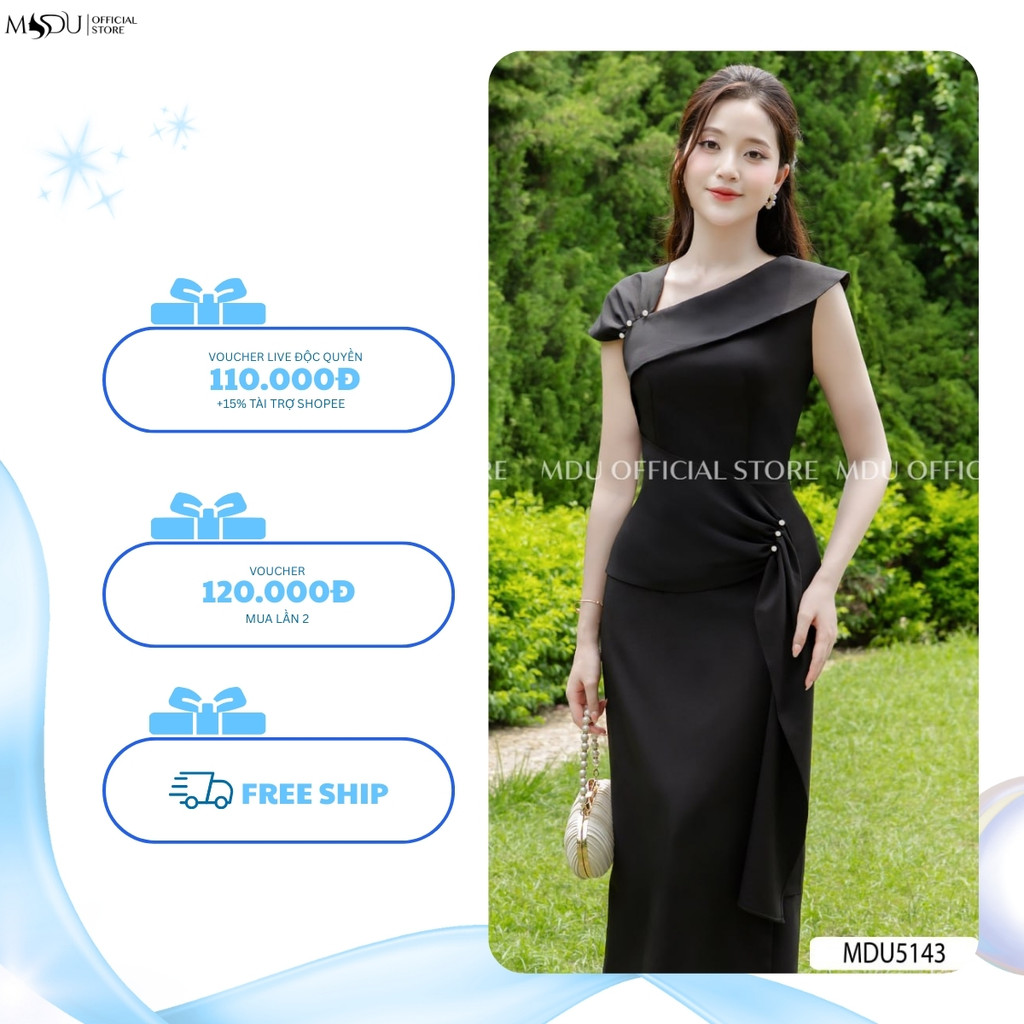 𝐙𝐢𝐧 𝐁𝐨𝐮𝐭𝐢𝐪𝐮𝐞 Váy Thiết Kế Chất Mango Cao Cấp Dáng Ôm Nhẹ Cổ Bất Đối Xứng Phối Nếp Gấp Lạ Mắt MDU5143