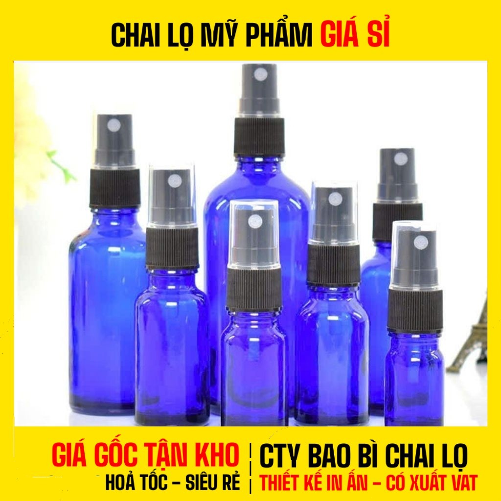[COMBO 5 CÁI] Chai Lọ Thủy Tinh Xanh Dương 10ml 20ml 30ml | Nút Xịt Phun Sương Chiết Nước Hoa, Mỹ Ph