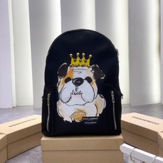 Balo đi học nam nữ vải dù in hoạ tiết hình chú chó Pitbull vương miện Đôn Chề tag đá