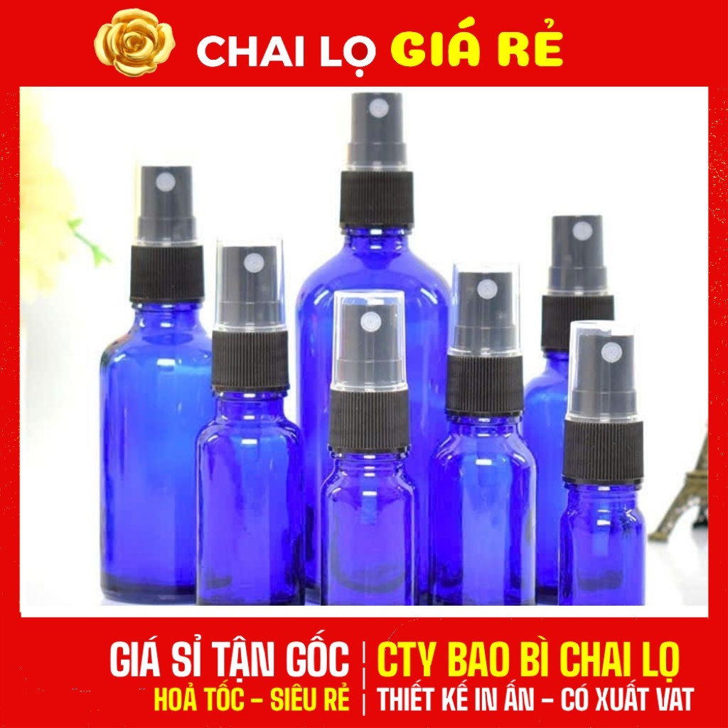 [COMBO 5 CÁI] Chai Lọ Thủy Tinh Xanh Dương 10ml 20ml 30ml Nút Xịt Phun Sương Chiết Nước Hoa, Tinh Dầ