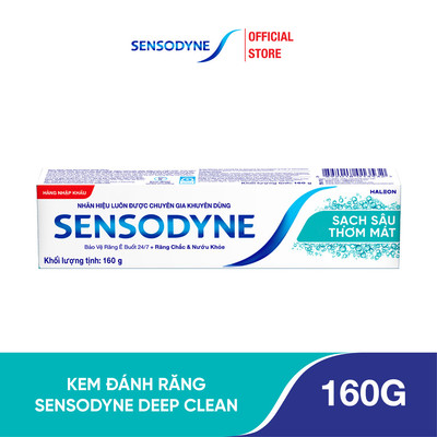 Kem đánh răng SENSODYNE Deep Clean 160g giúp giảm ê buốt hiệu quả, sạch sâu cho hơi thở thơm mát