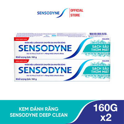 Bộ 2 Kem đánh răng SENSODYNE Deep Clean 160g giúp giảm ê buốt hiệu quả, sạch sâu cho hơi thở thơm mát