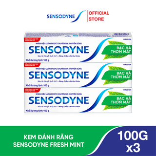 Bộ 3 Kem đánh răng SENSODYNE Fresh Mint 100g giúp giảm ê buốt hiệu quả với hương bạc hà thơm mát 