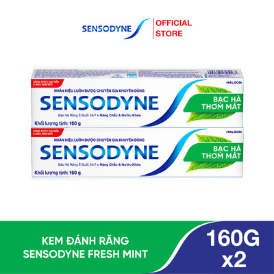 Bộ 2 Kem đánh răng SENSODYNE Fresh Mint 160g giúp giảm ê buốt hiệu quả với hương bạc hà thơm mát