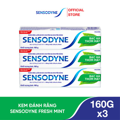 Bộ 3 Kem đánh răng SENSODYNE Fresh Mint 160g giúp giảm ê buốt hiệu quả với hương bạc hà thơm mát