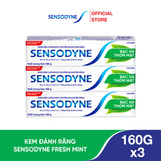  Bộ 3 Kem đánh răng SENSODYNE Fresh Mint 160g giúp giảm ê buốt hiệu quả với hương bạc hà thơm mát 