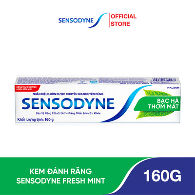 Kem đánh răng SENSODYNE Fresh Mint 160g giúp giảm ê buốt hiệu quả với hương bạc hà thơm mát