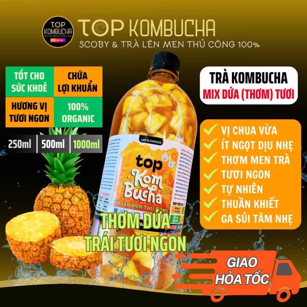 TRÀ KOMBUCHA DỨA (THƠM) TRÁI TƯƠI LÊN MEN Tự Nhiên Thủ Công 100% VỊ Tươi Ngon, Ít Ngọt Chua Dịu Nhẹ