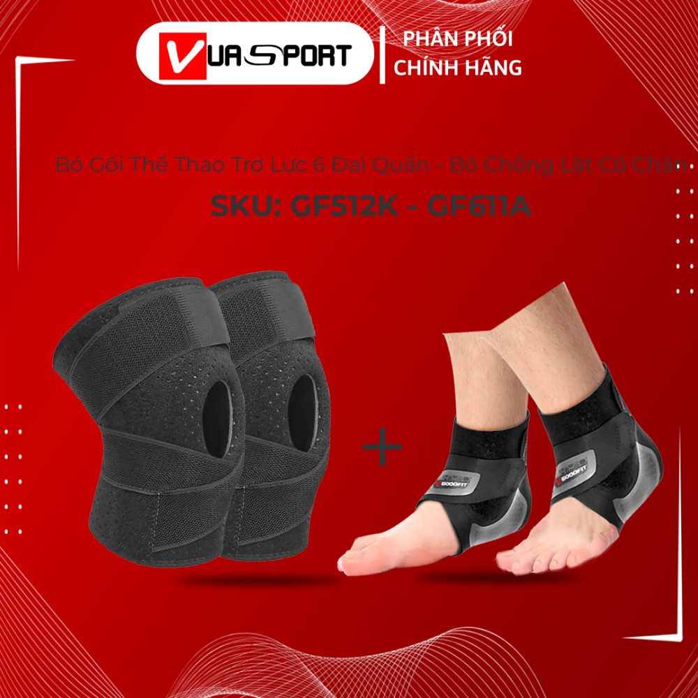 Combo bảo vệ gối toàn diện trợ lực gồm 1 đôi bó gối 4 lò xo xoắn GF512K và 1 đôi chống lật cổ chân G