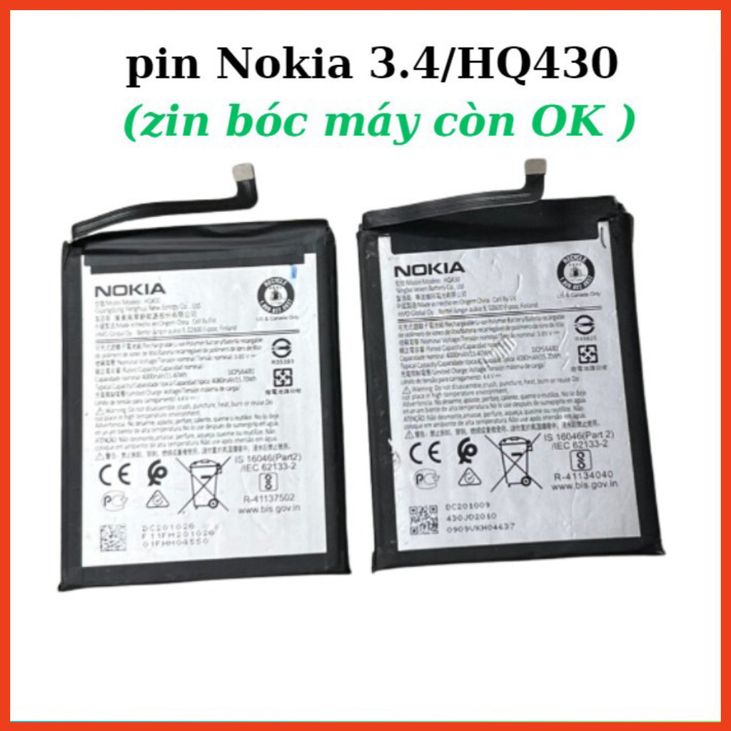 Pin nokia 3.4/HQ430 (pin zin bóc máy) ,hàng mới về