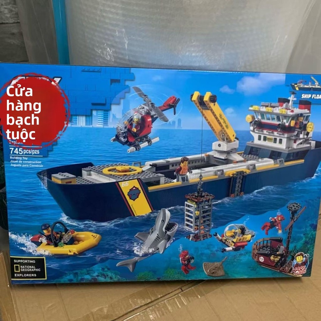 Tương thích với mô hình tàu khổng lồ LEGO City Ocean Adventure, đồ chơi lắp ráp bằng khối xây dựng, 