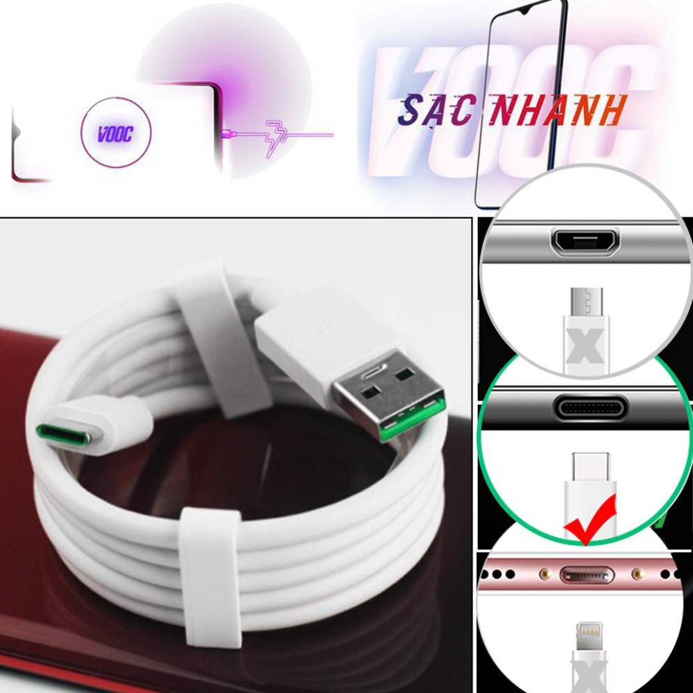 Cáp sạc VOOC Type C cho O.PPO Find X, R17 Pro, R17 / O.PPO R11 Pro / Find X / R 17 / R11 Plus / O.pp