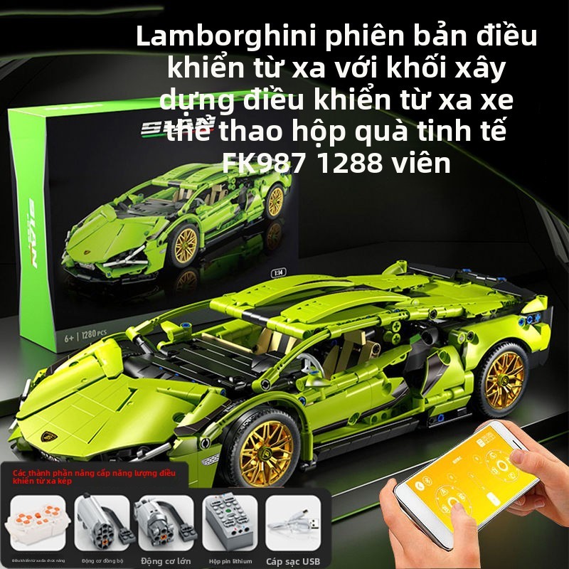 Đồ chơi lắp ráp mô hình xe đua điều khiển từ xa tương thích với Lego Lamborghini, quà sinh nhật cho 