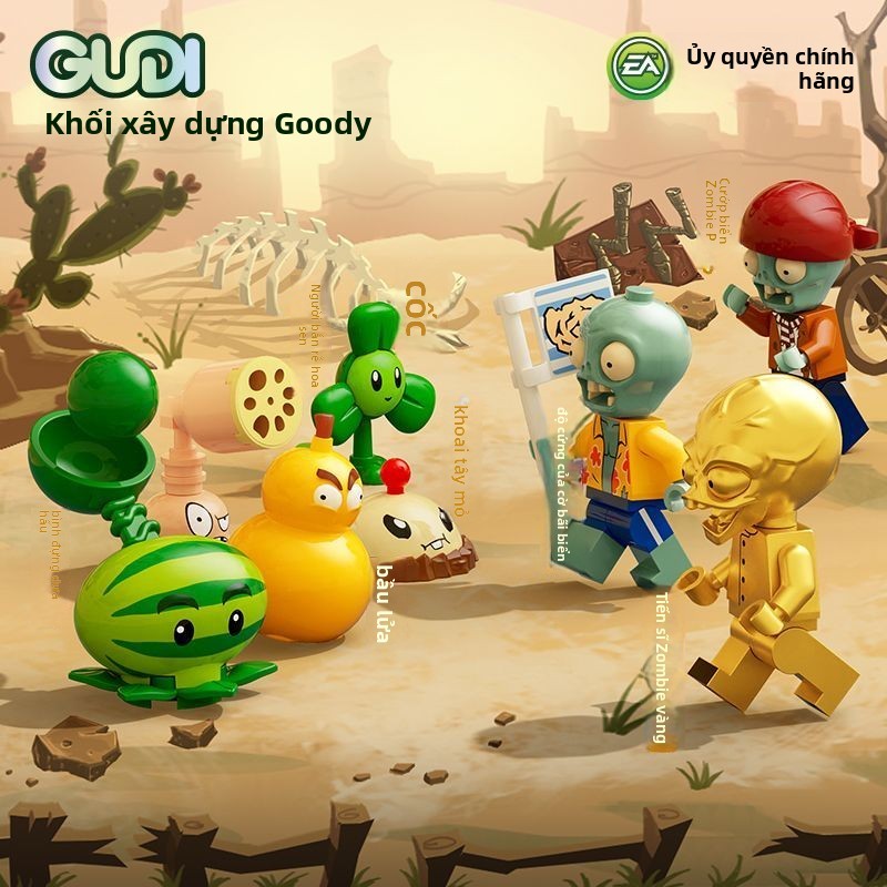 Khối xây dựng chính thức Plants vs. Zombies tương thích với Lego, súng bắn dưa hấu, lắp ráp mỏ khoai
