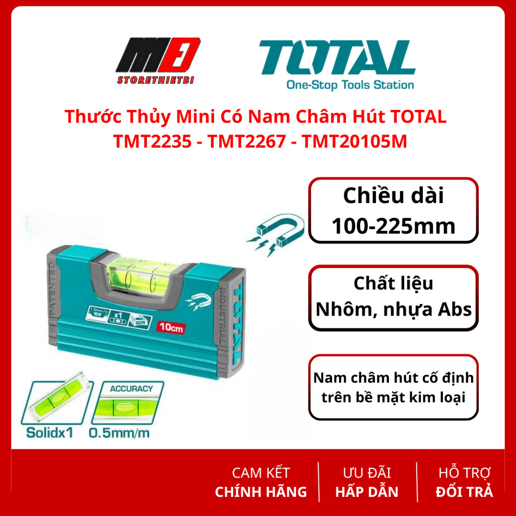 ( Màu Mới ) Thước Thủy mini có nam châm hút TOTAL - ( TMT2235 - TMT2267 - TMT20105M )