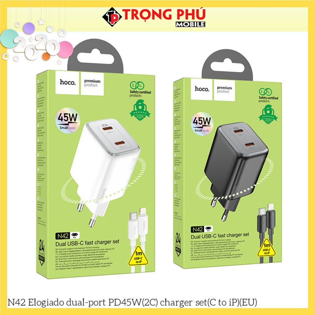 Bộ sạc Hoco N42 PD45w (2C) typeC- lighting - hot