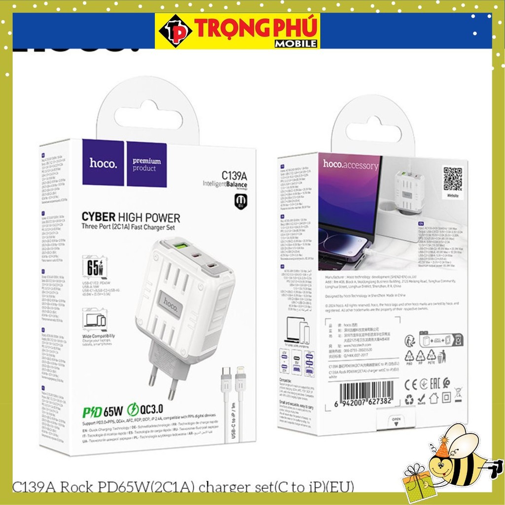 Bộ sạc Hoco C139A PD65w (2C1A) typeC-lighting - sale off