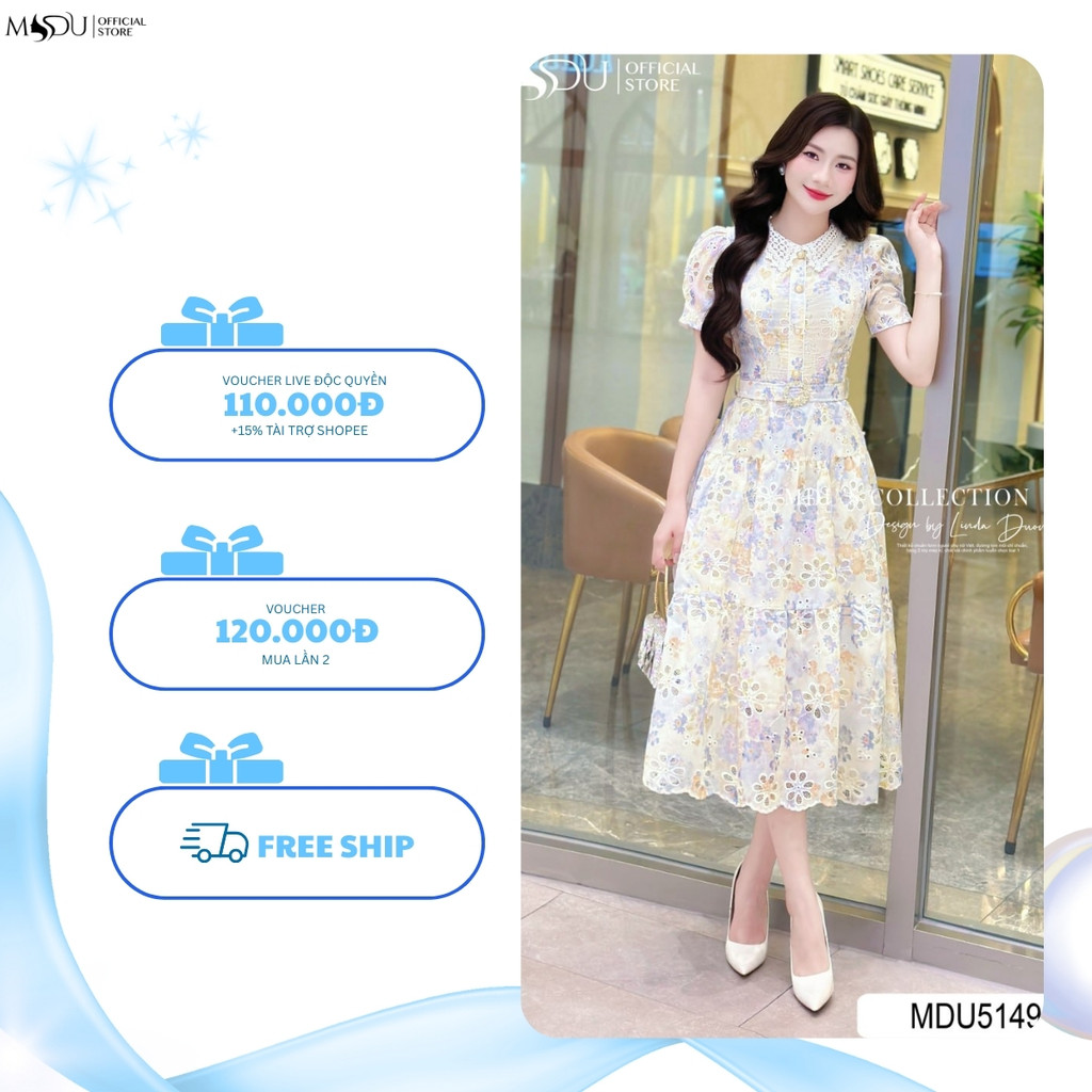 𝐙𝐢𝐧 𝐁𝐨𝐮𝐭𝐢𝐪𝐮𝐞 Váy Dạo Phố Váy Chất Thô Hoa Mềm Cùng Họa Tiết Hoa Thêu Nổi Màu Pastel Dịu Mắt MDU5149