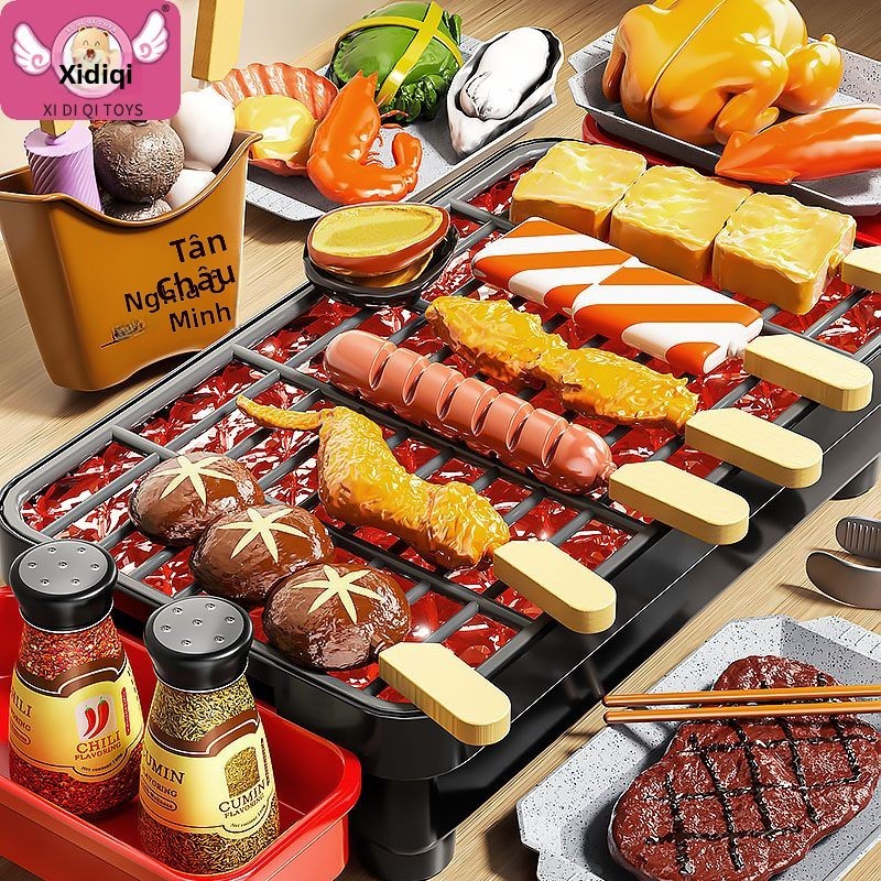 Bộ đồ chơi nấu ăn mini cho bé gái, mô phỏng nấu ăn, xiên nướng BBQ, đồ chơi giả vờ cho trẻ em