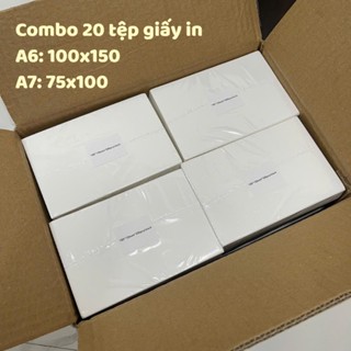 Combo 20 tệp giấy in nhiệt A6  100x150  - A7  75x100  mỗi tệp 500 tờ tự dính 