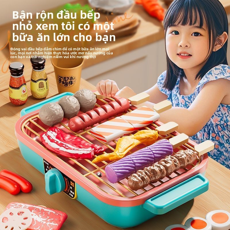 Đồ chơi mô phỏng nhà bếp BBQ cho trẻ em, bộ đồ chơi BBQ cho bé trai và bé gái, xiên thịt nướng mô ph