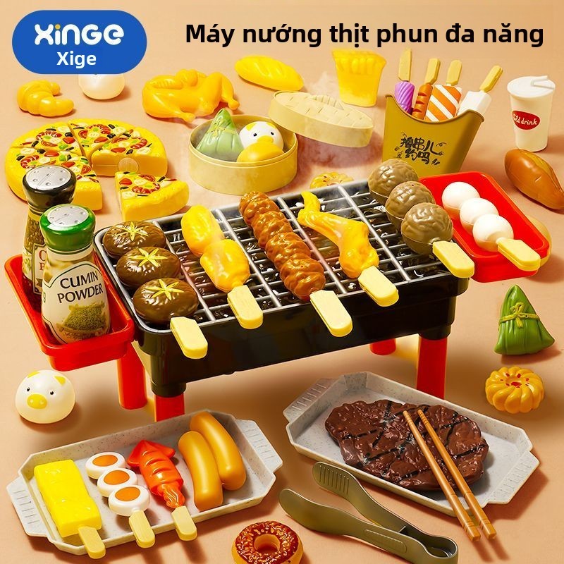 Đồ chơi mô phỏng đồ ăn xiên nướng BBQ cho trẻ em, giá nướng BBQ, hấp, pizza, bộ đồ chơi nấu ăn