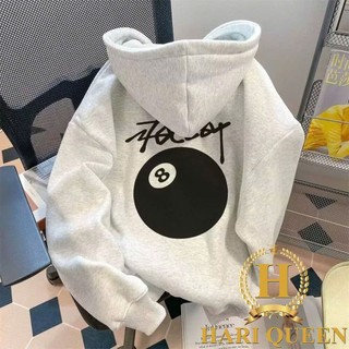  Áo Khoác Hoodie Sweater Logo Chữ Kí STOCSSY Bi-a Số 8 In Chữ Trước Sau Nỉ Cotton Form Rộng Nam Nữ Khóa Kéo Mũ Hai Lớp 