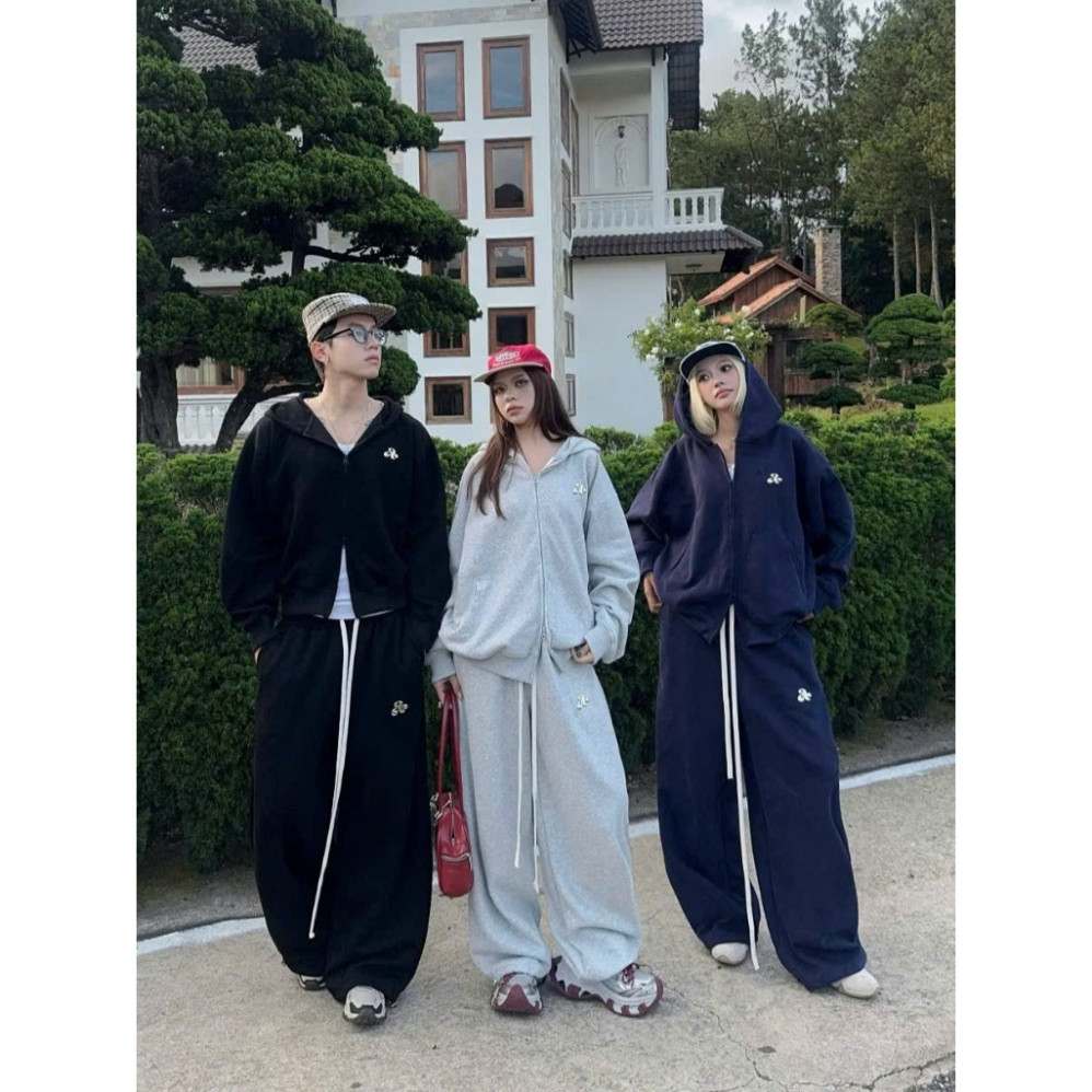 SET BỘ NỈ VER 2 ÁO KHOÁC BOXY HOODIE ZIP, SET BỘ ĐỒ HOODIE IN CHỮ A KUMI, ÁO KHOÁC NỈ HOODIE