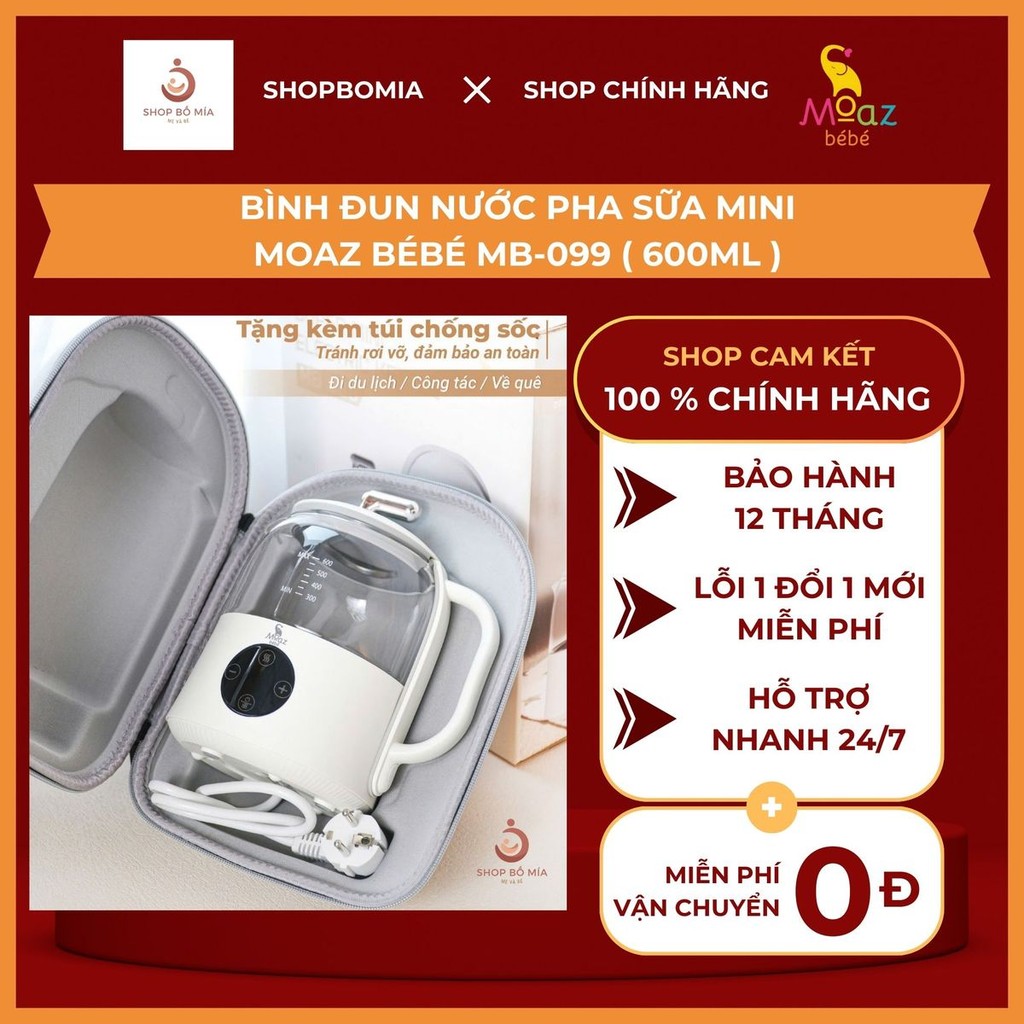 Bình đun nước pha sữa mini Moaz BéBé MB099 | Dung tích 600ml – Đun sôi nhanh – Giữ nhiệt 48h | Bảo h