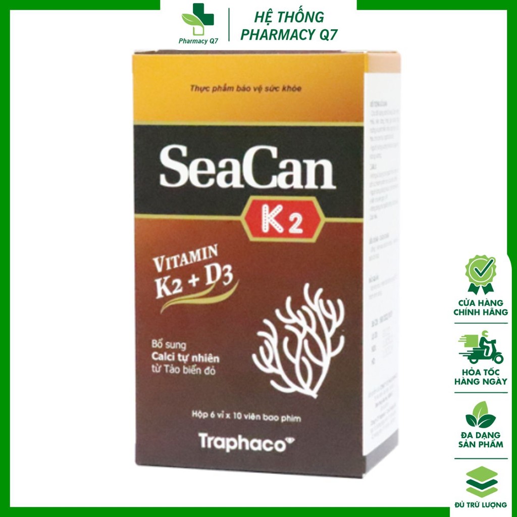 Seacan K2 bổ sung Canxi từ tảo biển, hỗ trợ giúp hệ xương và răng chắc khỏe (60 viên)