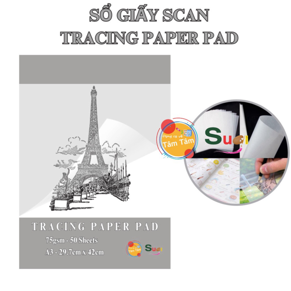 [ Gò Vấp ]  [ TÂM TÂM ] Sổ giấy Scan A3 , Tracing paper Pad A3 - Sổ giấy nến A3