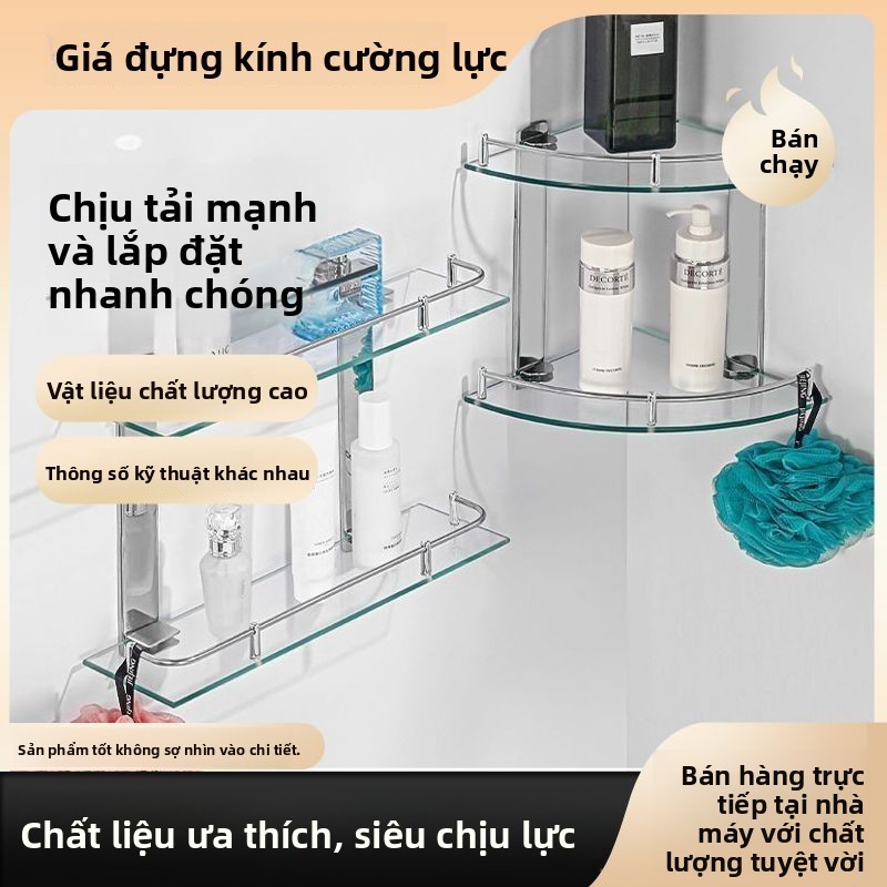 Kệ kính phòng tắm bằng thép không gỉ, kệ tam giác phòng tắm, giá tam giác toilet, lưu trữ treo tường