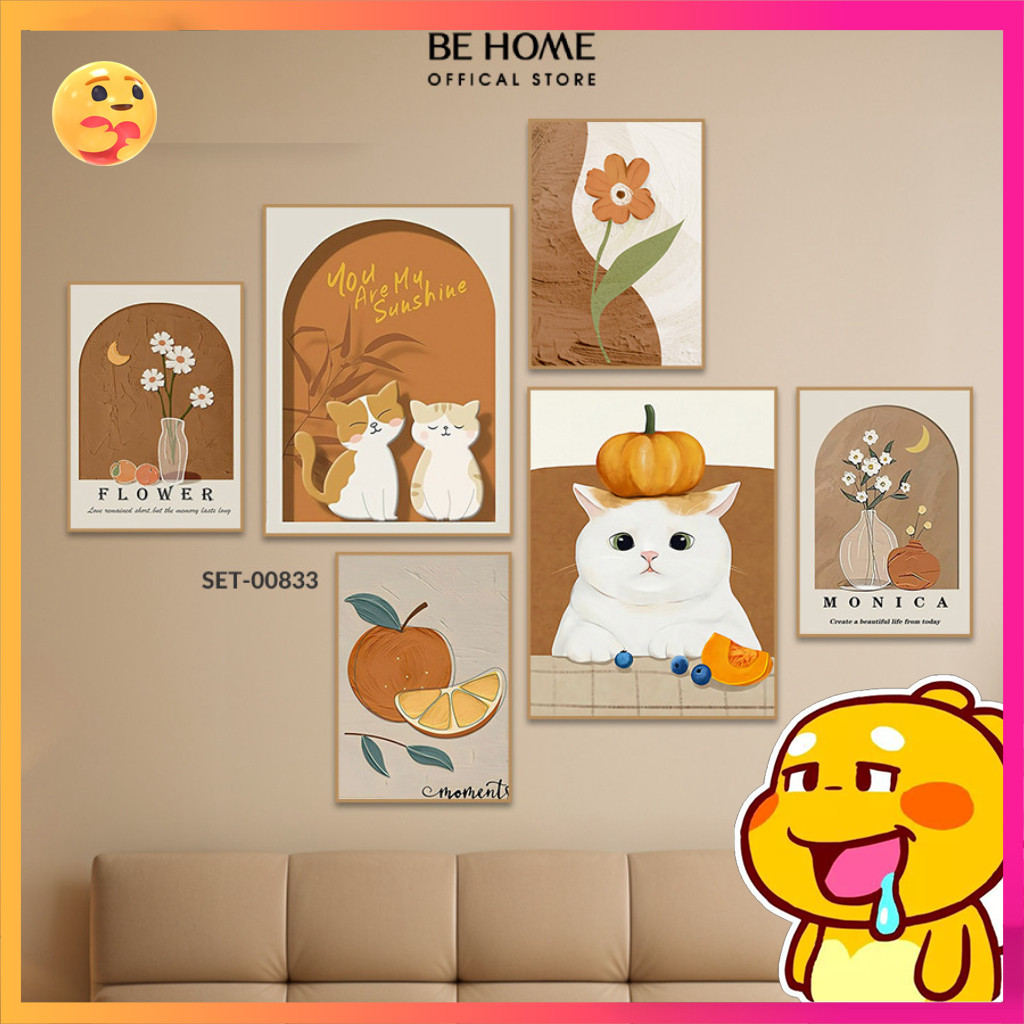 Set 6 Tranh Dán Tường, Mẫu Dễ Thương, Trang Trí Phòng Ngủ, Phòng Bé, Spa,Livestream - Behome Decor