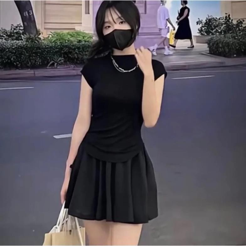 ÁO RÚT DÂY XẺ XINH KÈM VÁY XOÈ THUN MÁT H88