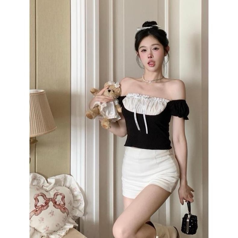 ÁO KIỂU XINH BẸT VAI PHỐI YẾM CỘT DÂY SANG TRỌNG H70