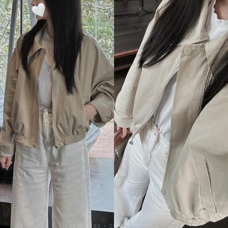 [Steezy] Áo khoác bomber kaki dù trơn 2 lớp cổ bẻ khóa kéo form rộng Hàn Quốc,Áo khoác nữ, áo khoác bomber Pink.skill