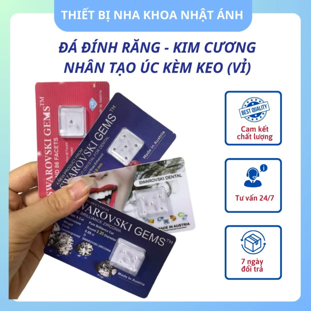 Đá đính răng, kim cương nhân tạo úc kèm keo (VỈ), đá gắn răng [ BÁN SỈ ] [ BÁN SỈ ]