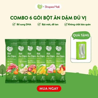Combo 6 gói bột ăn dặm cho bé từ 6 tháng bột sữa yến mạch, sữa bắp non, trái cây mùa hè, cháo sườn heo, thịt bò