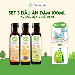 Combo 3 dầu ăn dặm bổ não Mămmy, dầu cá hồi, hạt lanh, Olive bổ sung DHA, Omega-3 cho bé từ 6 tháng, chai 100ml