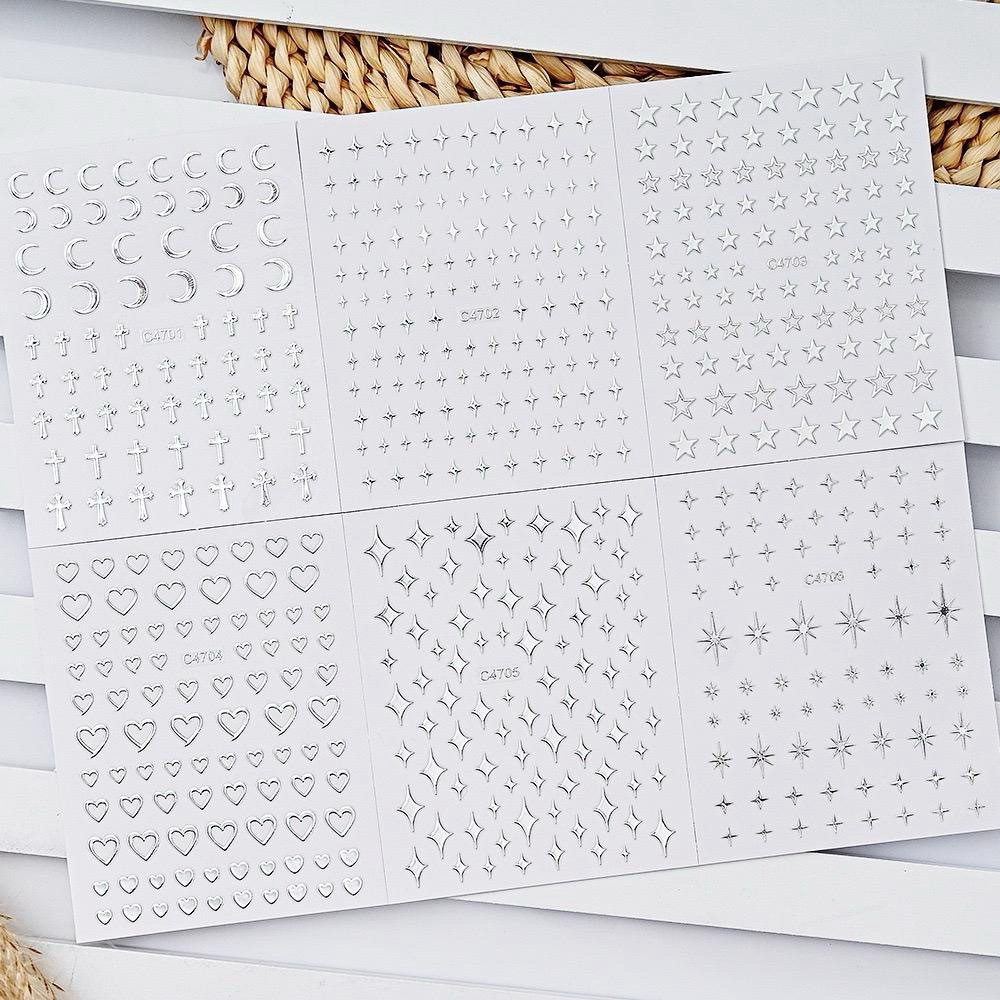 Phụ kiện nails chính hãng - Combo 6 tấm sticker 3D metal bling nhiều mẫu mã - Unnie Nails