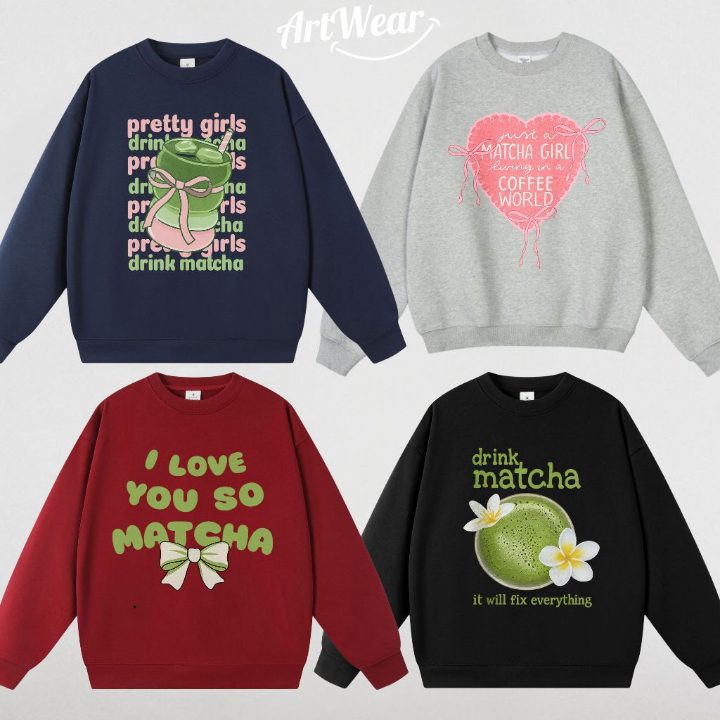 Áo Sweater MATCHA ArtWear – Áo sweater Matcha latte local brand form rộng basic đen, xanh than, xám 