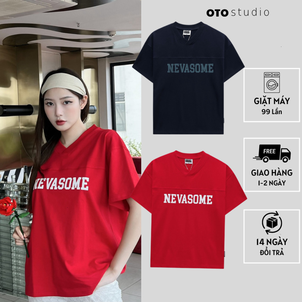 Áo Thun BOXY NEVASOME V-Neck Basic, Áo Phông Nam Nữ Cổ Tim Vải Cotton 100% thoáng mát -OTO STUDIO Ho