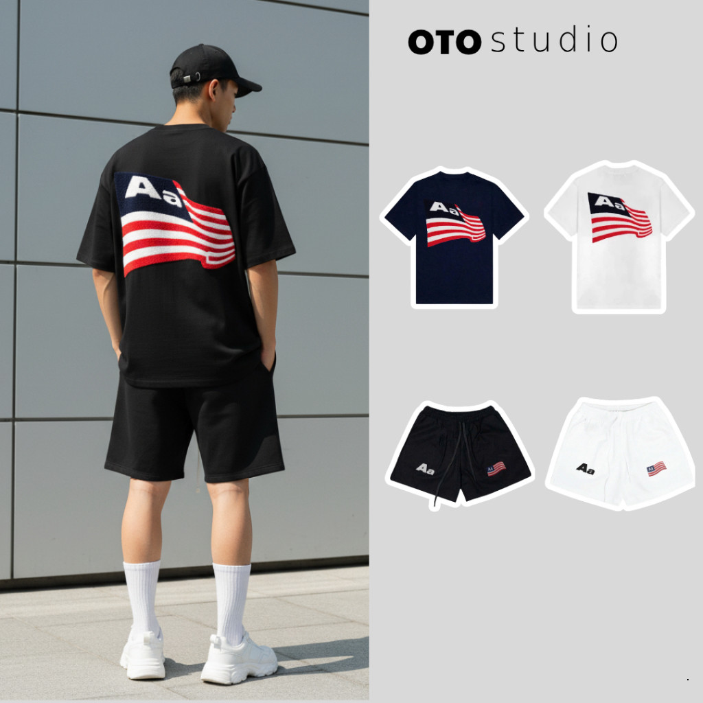 Bộ quần áo AASTU FLAG logo nam nữ chất thun cotton thoáng mát thấm hút mồ hôi áo cổ tròn phối quần s