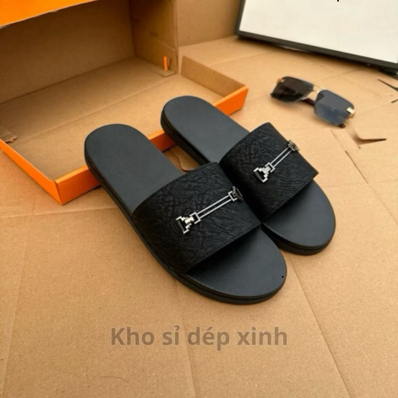 [Khâu Đế] Dép Nam quai da họa tiết DG khóa cao cấp- đế cao su 2 lớp chống trơn trượt