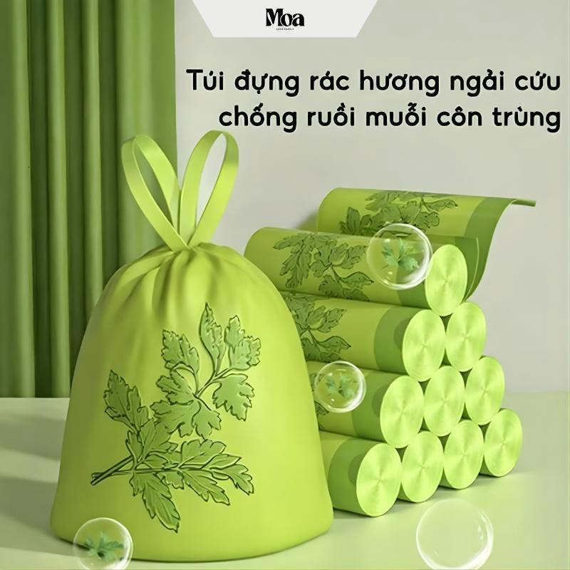 Cuộn Túi Rác Ngải Cứu MOA , 1 Cuộn 50 Túi Đựng Rác Ngải Cứu Chống Côn Trùng- Túi Đựng Rác Có Dây Rút