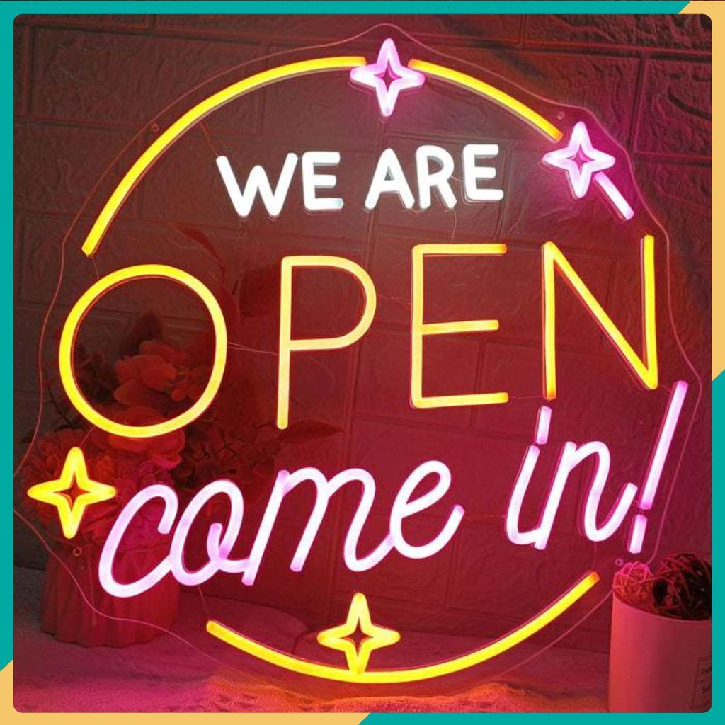 Bảng hiệu cửa hàng đón khách We Are Open Come In Neon Sign New Lux3 1104-25 - Green Home
