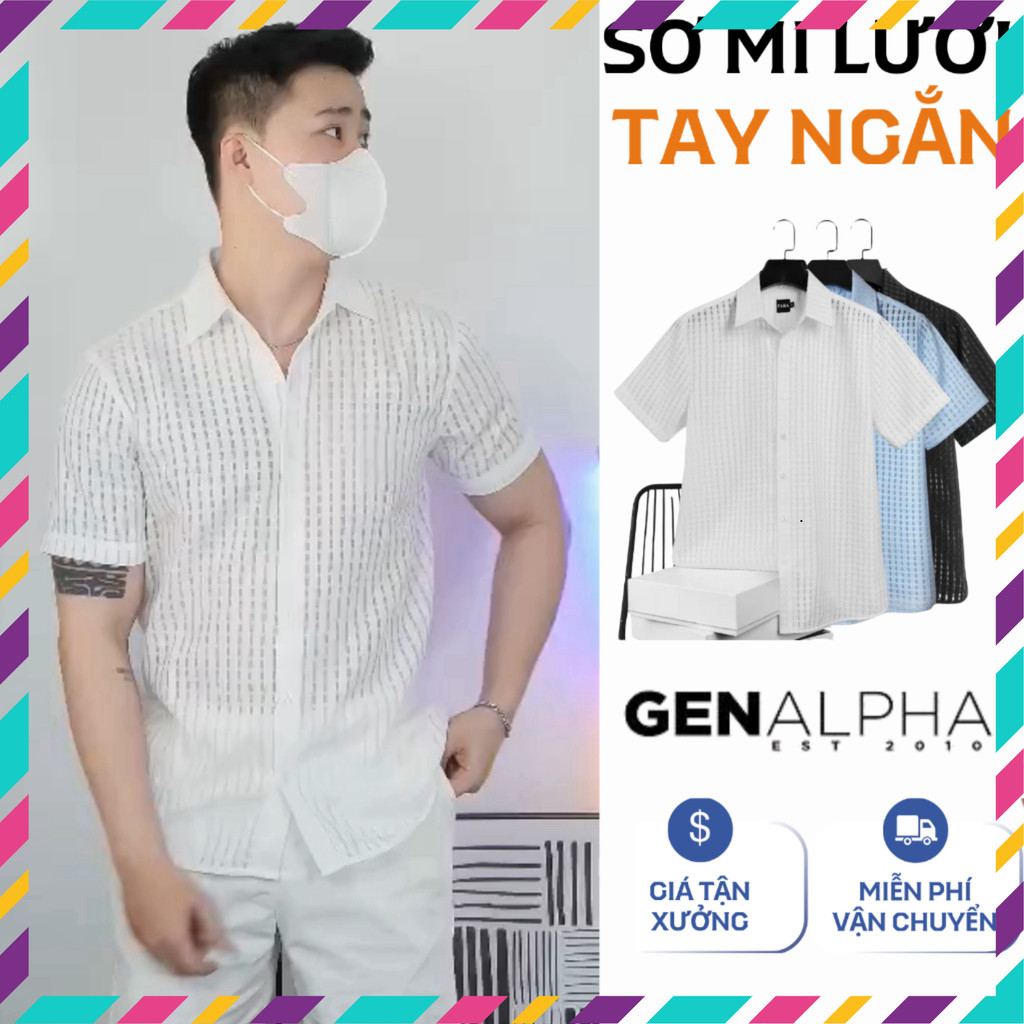 GEN ALPHA Sơ Mi Cotton Lưới Tay Ngắn Mặc Mát GEN03
